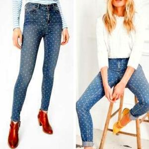 Boden High-Rise Skinny Jeans with Subtle Polka Dot Print - Blue